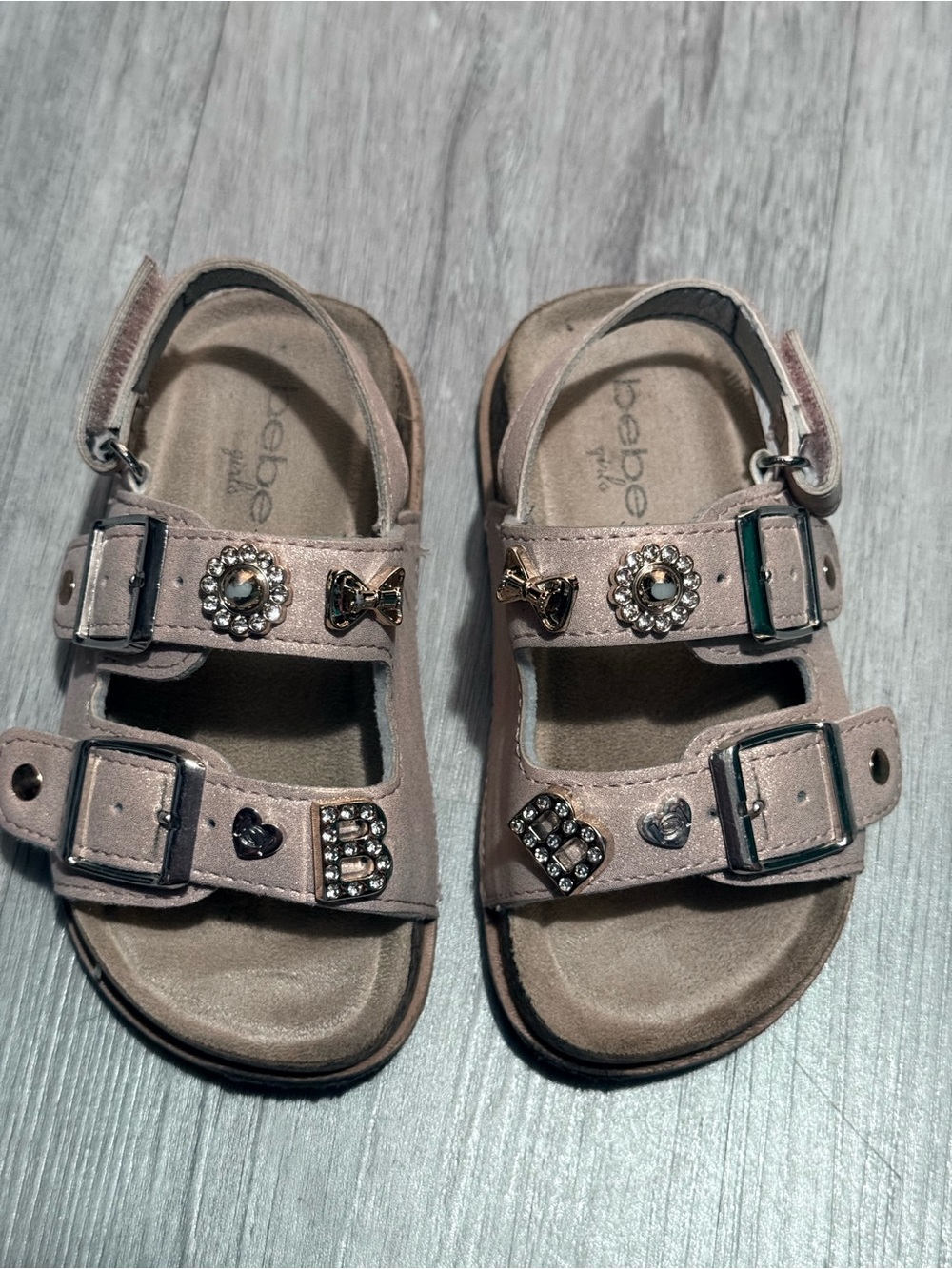 bebe Girls' Blush Pink Embellished Double-Strap Sandals